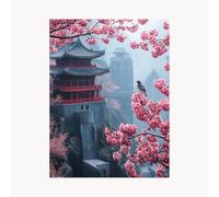 Paint by Numbers for Adults Architecture Paint by Numbers Kits 16x12 In with Acrylic and Pens Color Canvas for Painting, Cherry Blossoms Paintings Hobbies for Adults Women,Wall Art Room Decor FYH-3765