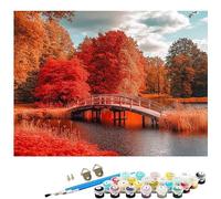 Paint by Numbers for Adults Autumn,Bridge Painting by Number Kits,DIY Canvas Oil Painting Kit Hobbies for Adults Women with 3 Brushes and Acrylic for Room Decor 40x60Inch/100x150cm Without Frame L8-92