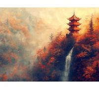 Paint by Numbers for Adults, Autumn Diamond Painting Waterfall, Painting by Numbers for Adults Crystal Art, Acrylic Paint, Christmas Cross Stitch Kits Home Wall Decor (Without Frame, 30x40cm) U-711