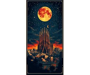 Paint by Numbers for Adults Barcelona Church Paint by Numbers Kits Moon, Hobbies for Adults Women DIY Painting Kits, Canvas Oil Painting Arts for Retro Home Wall Decor 40x80cm Without Frame 7-216554