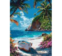 Paint by Numbers for Adults, Beach DIY Color Oil Painting Kit for Beginner with Acrylic Paint and Brushes, Painting by Numbers Kits for Home Wall Decor 35x47inch No Frame (Boat) Y-S788