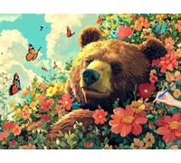 Paint by Numbers for Adults Bear Paint by Numbers Flowers Kits on Canvas Hobbies for Adults Women, DIY Acrylic Oil Painting Kits Without Frame, Gifts for Women Christmas Decorations 50x40cm T-85