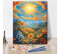 Paint by Numbers for Adults Beautiful Landscape Paint Number Kits Sunset in The Sky with Clouds and Rays of Light Adult Paint by Number Kits DIY Oil Painting Kits, 16 x20 Inch