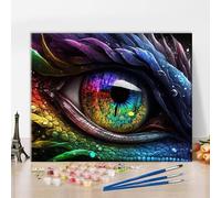 Paint by Numbers for Adults Beginner Dragon Eye Paint Number Kits Multicolor Eye Paint by Number Mythological Creatures Paint by Number Kits DIY Oil Painting Kits, 16 x20 Inch