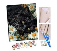 Paint by Numbers for Adults Beginner Lying black long haired cat daisy (3) DIY Acrylic Painting by Numbers Kits with Brushes Acrylic Pigment Home Decoration Brithday Gifts 16 x 20 inch With Frame