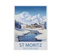 Paint by Numbers for Adults Beginner，St. Moritz Switzerland Vintage Travel Poster，DIY Oil Painting Kit on Canvas with Paintbrushes and Acrylic Pigment, Arts Craft for Home Wall Decor(20x30cm）-AT49