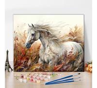 Paint by Numbers for Adults Beginner, White Horse in A Field Paint by Numbers Kits Horse Adult Paint by Number Acrylic Adults' Paint-by-Number Kits Home Wall Decor, 16x20 Inch(Frameless)