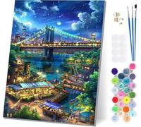 Paint by Numbers for Adults Beginners Brooklyn Bridge, Paint by Numbers City, Easy Diy Oil Painting Kits on Canvas with Brushes and Acrylic, Hobbies for Adults Women, Home Wall Decor 32x44 in J-4458