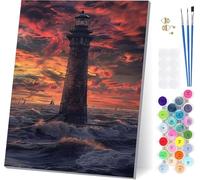 Paint by Numbers for Adults Beginners Lighthouse, Paint by Numbers Sunset, Easy Diy Oil Painting Kits on Canvas with Brushes and Acrylic, Hobbies for Adults Women, Home Wall Decor 16x20 in S-3340