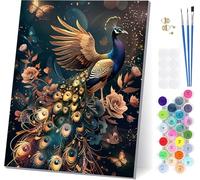 Paint by Numbers for Adults Beginners Peacock, Paint by Numbers Flower, Easy Diy Oil Painting Kits on Canvas with Brushes and Acrylic, Hobbies for Adults Women, Home Wall Decor Gifts 24x32 in E-5357