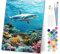 Paint by Numbers for Adults Beginners Shark, Paint by Numbers Marine Life, Easy Diy Oil Painting Kits on Canvas with Brushes and Acrylic, Hobbies for Adults Women, Home Wall Decor 16x20 in E-5366