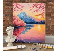 Paint by Numbers for Adults Beginners, Sunset Paint by Numbers Mount Fuji Painting on Canvas 20x28inch, DIY Easy Acrylic Paintwork for Relaxation and Home Wall Decor, Ideal Gifts (Unframed) W-O804