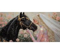 Paint by Numbers for Adults, Black Horse Princess Painting by Number Kits On Canvas, Adults Beginners DIY Acrylic Oil Craft Art Painting Kits with Brushes for Home Wall Decor (40x80in/100x200cm) w-327
