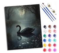 Paint by Numbers for Adults Black swan Swimming in Pond Painting by Numbers for Adults DIY Canvas Kits Crafts Kits for Relax and De-Stress Gift Home Decoration with Frame