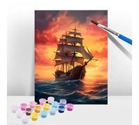 Paint by Numbers for Adults Boat, Paint by Numbers Kits for Beginners Children, Ocean DIY Number Painting with Brushes Acrylic Pigment Drawing Paintwork for Gifts Decor 16x20 Inch, Without Frame T-231