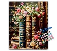 Paint by Numbers for Adults - Book Flowers Adult Paint by Numbers Kits on Canvas for Beginner without Frame, DIY Vintage Acrylic Oil Painting by Number for Adults, Perfect for Gift Decor (16x20 inch)