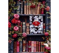 Paint by Numbers for Adults Bookshelf - Rose Flower Adult Paint by Numbers Kits for Beginner, Book DIY Acrylic Oil Adult Painting by Number Canvas Kits, Perfect for Home Wall Decor 16X20 Inch
