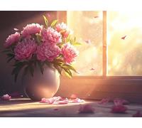 Paint by Numbers for Adults, by The Window Diamond Painting Flower, Painting by Numbers for Adults Crystal Art, Acrylic Paint Brushes, Christmas Kits Home Wall Decor (Without Frame, 60x80cm) U-25