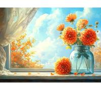 Paint by Numbers for Adults, by The Window Diamond Painting Flower, Painting by Numbers for Adults Crystal Art, Acrylic Paint Brushes, Christmas Kits Home Wall Decor (Without Frame, 60x90cm) U-23