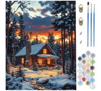 Paint by Numbers for Adults, Cabin Paint by Numbers, DIY Snow Scene Canvas Oil Painting Kit for Kids or Beginner with 3 Brushes Acrylic Pigment for Room Decor Gifts, Without Frame 14x20 Inch D1-281