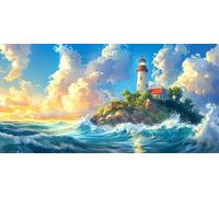 Paint by Numbers for Adults, Canvas Oil Painting Kit for Kids, Paint by Numbers for Beginners DIY Craft Art Painting, Acrylic Pigment with 3of Set Paintbrushes for Wall Decor 50X100CM, Lighthouse