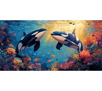 Paint by Numbers for Adults, Canvas Oil Painting Kit for Kids, Paint by Numbers for Beginners DIY Craft Art Painting, Acrylic Pigment with 3of Set Paintbrushes for Wall Decor 45X90CM, Killer Whale