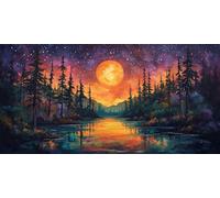 Paint by Numbers for Adults, Canvas Oil Painting Kit for Kids, Paint by Numbers for Beginners DIY Craft Art Painting, Acrylic Pigment with 3of Set Paintbrushes, Wall Decor 50X100CM Without Frame Lake