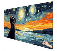 Paint by Numbers for Adults Cat 180x70cm Large Starry Night Painting by Numbers for Adults Beginner DIY Color Oil Paintings on Canvas Kits with Acrylic Paints Brushes for Autumn Decorations Gifts A-75