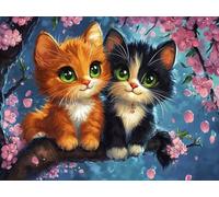 Paint by Numbers for Adults, Cat Diamond Painting Cherry Blossom, Painting by Numbers for Adults Crystal Art, Acrylic Paint Brushes, Christmas Kits Home Wall Decor (Without Frame, 30x60cm) U-557