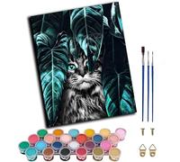 Paint by Numbers for Adults Cat hiding behind plants animal art,Painting by Numbers for Adult Canvas Crafts Kits, DIY Oil Paints for Relax and De-Stress Home Decoration Gift 16x20inch,Frameless
