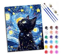 Paint by Numbers for Adults Cat Looking up at The Moon Painting by Numbers for Adults DIY Canvas Kits Crafts Kits for Relax and De-Stress Gift Home Decoration with Frame