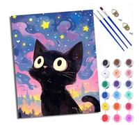 Paint by Numbers for Adults Cat Looking up at The Starry Sky Painting by Numbers for Adults DIY Canvas Kits Crafts Kits for Relax and De-Stress Gift Home Decoration with Frame