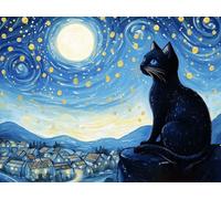 Paint by Numbers for Adults, Cat Moon Painting by Numbers for Adults Children Beginners, Acrylic Paint Brush Set, Kits Relax and De-Stress Home Decoration, Wall Art Gifts ( Frameless 8x12in ) H-292