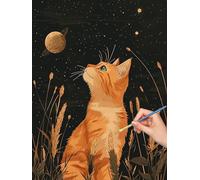 Paint by Numbers for Adults Cat, Paint by Numbers Canvas Kits for Adults, 3 Nylon Brushes, Moon Painting by Number Kits for Children, Wall Art for Room Home Decor, Gifts for Women 50x70cm, -8137