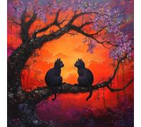 Paint by Numbers for Adults Cat Paint by Numbers Tree Pattern Design, Acrylic Paintngs On Clear Symbols Colored Canvas, Easy DIY Acrylic Pigment Drawing Paintwork for Home Wall Decor, Gifts 40X40CM