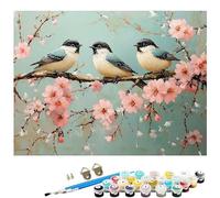 Paint by Numbers for Adults,Cherry Blossoms Paint by Numbers,DIY Bird Canvas Oil Painting Kit for Kids or Beginner with 3 Brushes Acrylic Pigment for Halloween Decorations 28x40in Without Frame L8-343