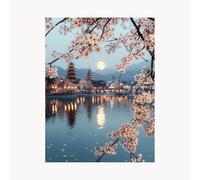 Paint by Numbers for Adults Cherry Blossoms Paint by Numbers Kits 16x12In with Acrylic and Pens Color Canvas for Painting, Architecture Paintings Hobbies for Adults Women, Wall Art Room Decor FYH-7925