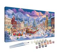 Paint by Numbers for Adults Christmas, 16x32 Inch Large Small Town Paint by Numbers Kits, DIY Painting by Number Canvas Kits with Pigment and Brushes, Hobbies for Women Gifts, Home Decor 4L-101