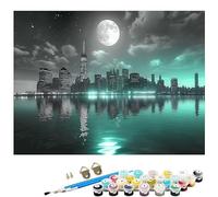 Paint by Numbers for Adults, City Paint by Numbers, DIY Moon Canvas Oil Painting Kit for Kids or Beginner with 3 Brushes Acrylic Pigment for Halloween Decorations Gifts 36x48in Without Frame L8-929