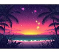 Paint by Numbers for Adults, Coconut Tree Diamond Painting Starry Sky, Painting by Numbers for Adults Crystal Art, Acrylic Paint Brushes, Christmas Home Wall Decor (Without Frame, 70x100cm) U-937