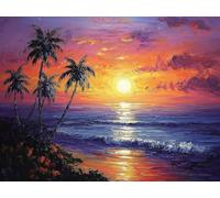 Paint by Numbers for Adults, Coconut Tree Sunset Painting by Numbers for Adults Children Beginners, Acrylic Paint Brush Set, Crafts Kits Relax and De-Stress Home Decoration ( Frameless 18x24in ) H-466