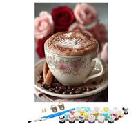 Paint by Numbers for Adults Coffee, DIY Painting Flower With Frame Paint by Numbers for Children Beginners, Oil Paintings Crafts Adults Hobbies for Women Gifts, Home Wall Decor 12 x 16 in KSWDK101