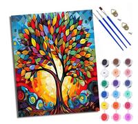 Paint by Numbers for Adults Colorful Abstract Tree Painting by Numbers for Adults DIY Canvas Kits Crafts Kits for Relax and De-Stress Gift Home Decoration with Frame