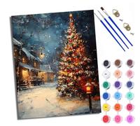 Paint by Numbers for Adults Colorful Christmas Tree Town Painting by Numbers for Adults DIY Canvas Kits Crafts Kits for Relax and De-Stress Gift Home Decoration with Frame
