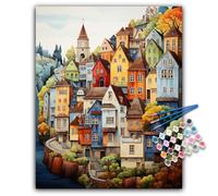 Paint by Numbers for Adults - Countryside Adult Paint by Numbers Kits on Canvas without Frame, DIY Village Landscape Acrylic Oil Painting by Number for Adults, Perfect for Gift Home Decor (16x20 inch)