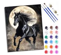 Paint by Numbers for Adults Dark horse galloping under the moon Painting by Numbers for Adults DIY Canvas Kits Paint by Number Crafts Kits for Relax and De-Stress Gift Home Decoration 16x20 inch