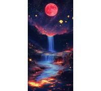Paint by Numbers for Adults, DIY Acrylic Oil Painting Kits on Canvas Without Frame, Painting by Numbers Kit 30x60cm/12x14inch Home Wall Decor, Multiple Styles Waterfall Moon for Gifts Beginners A-664