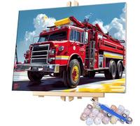 Paint by Numbers for Adults, DIY Canvas Oil Painting Kit for Kids or Beginner, Fire Engine Paint-by-Number Kits on Canvas, Acrylic Pigment Drawing Paintwork for Gifts Home Wall Decor 8x12in J-845