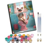 Paint by Numbers for Adults,DIY Oil Number Painting Canvas Kits, Adult for Gifts Home Wall Decor,20x16inch，Pink Toilet Reading Newspaper Siamese cat,Frameless