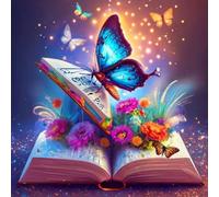 Paint by Numbers for Adults,DIY Oil Number Painting Canvas Kits, Adults for Gifts Home Wall Decor,16X16Inch,Blue Butterfly On The Pages of Magic Book,with Frame